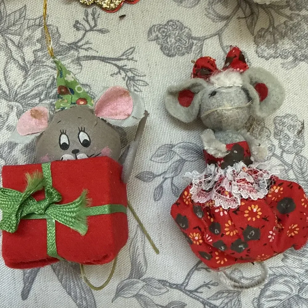 Vintage Lot 60s 70s Christmas Tree Ornaments Decor Santa Angel Candle Felt Mouse